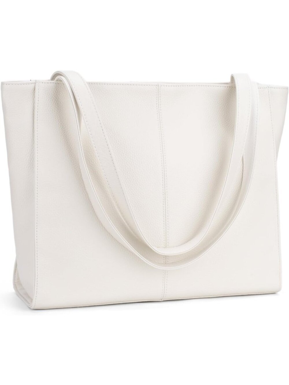 Women Beige White Leather Shoulder Satchel Laptop Compartment Bag